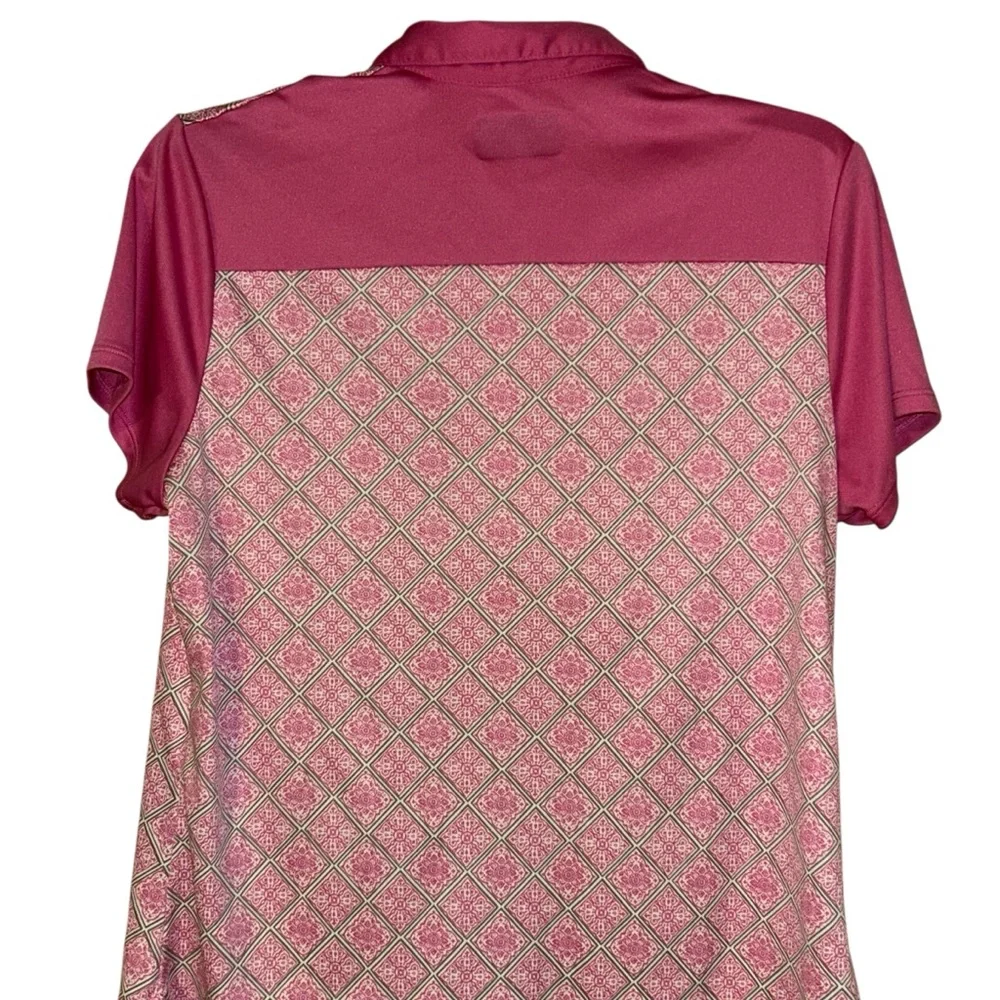 PGA Tour Women’s Zip Polo Shirt Golf Active Pink White Geometric Size‎ Large